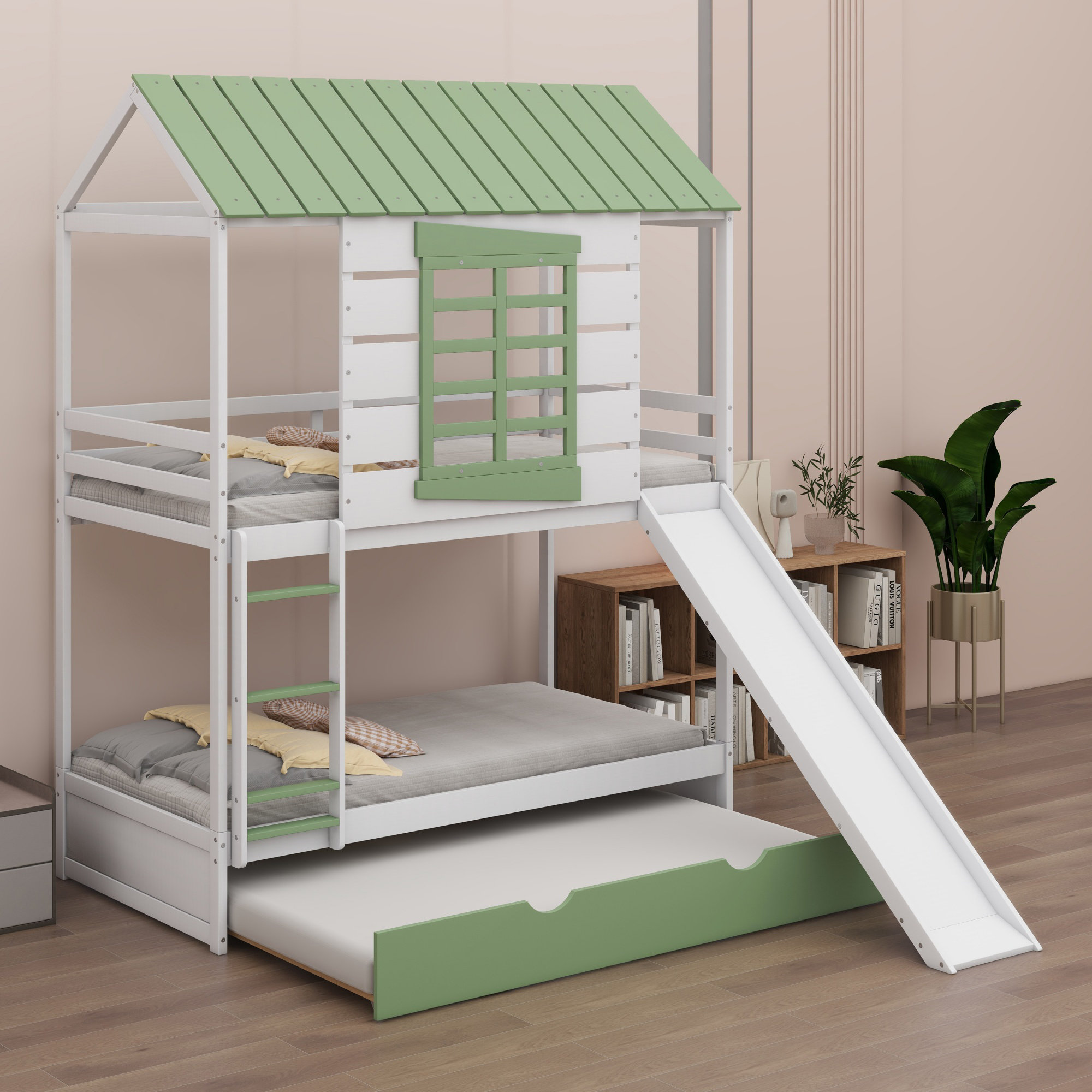 Harper Orchard House Bunk Bed With Convertible Slide And Trundle | Wayfair