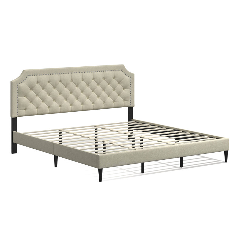 Asenet Upholstered Platform Bed, Beige, California King