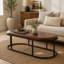 Table basse ovale en similicuir 55,12 po avec base en métal
