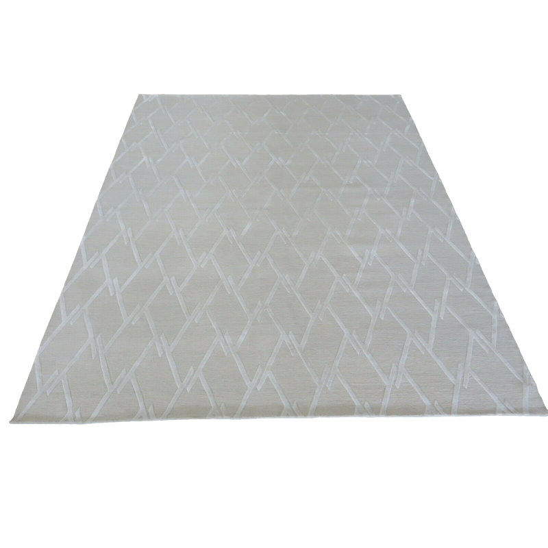 Tapis oriental ivoire en soie noué à la main 8 pi 1 po x 9 pi 10 po 0C773C38EE9147EEB81796F795FDE455
