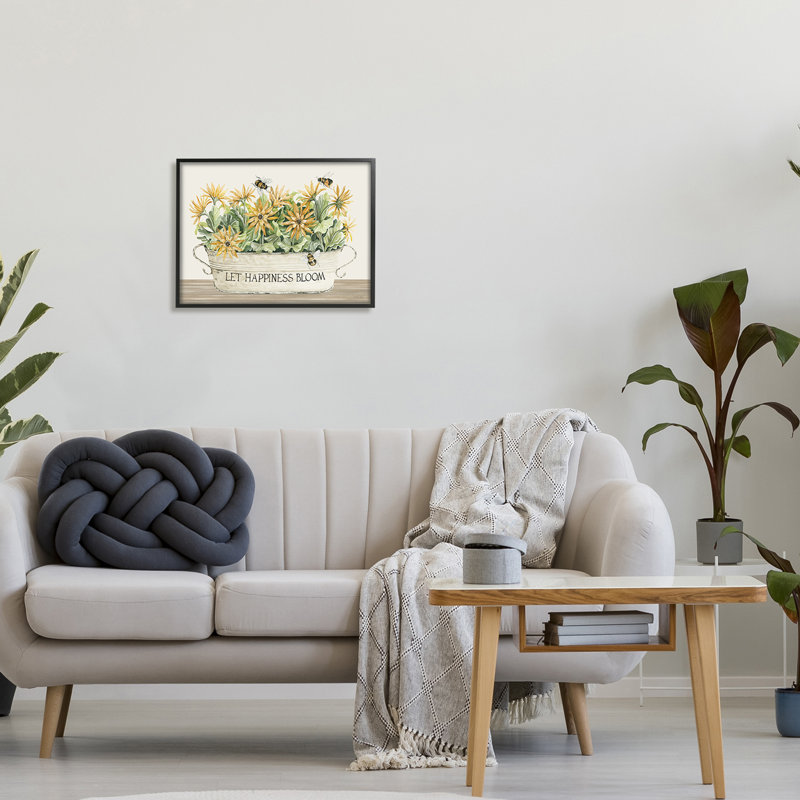 Happiness Bloom, insecte, abeille, H 16 po x l 20 po x P 1,5 po, Giclée encadrée noir minuit