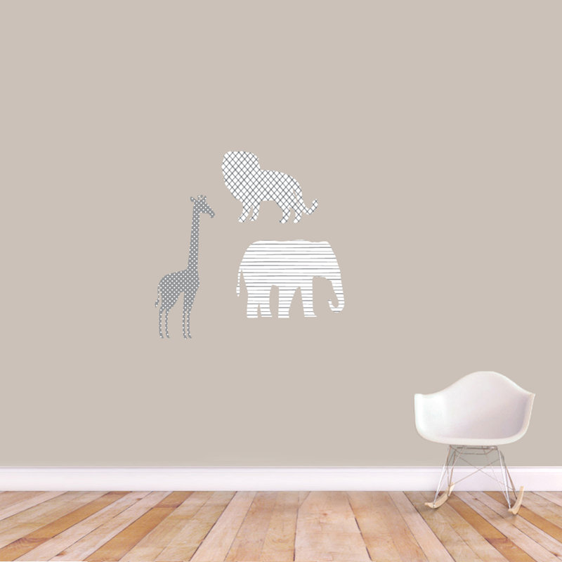 Ensemble de 3 décalcomanies murales lion giraffe éléphant, Petit