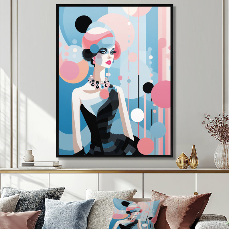 Stylish Glam Lady - robe de soirée femme Pop Wall Art, Cadre flottant noir, H 44 po x l 34 po
