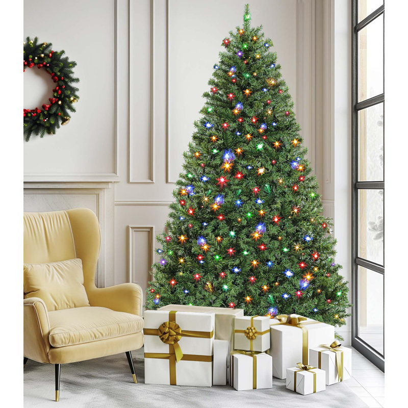 Arbre de Noël artificiel pré-éclairé 6 pi avec 250 DEL bicolores, 11 modes d'éclairage et 1000 pointes en PVC, arbre à charnière ignifuge certifié UL pour la décoration intérieure