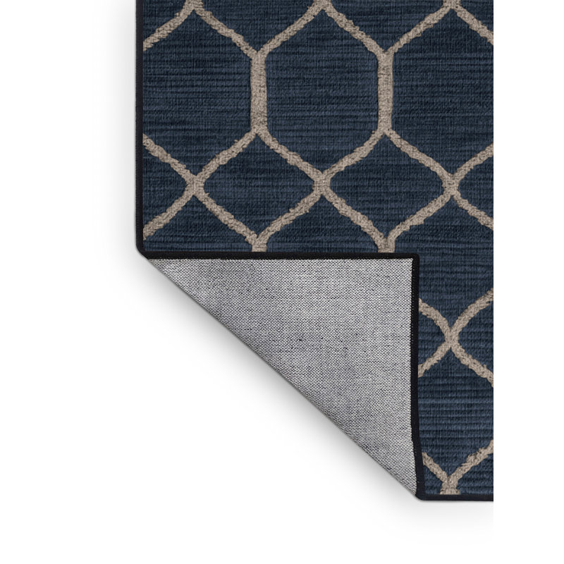 Tapis gris en treillis lavable à la machine, Rond 3 pi