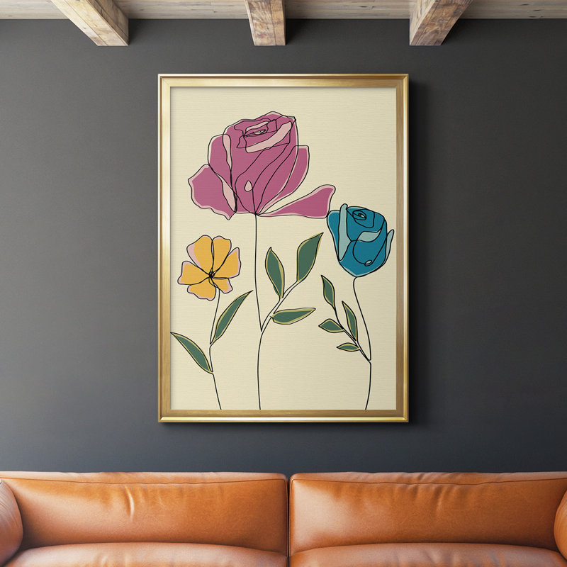 «Colored Floral II», reproduction encadrée de qualité supérieure, prête à être accrochée, Or, H 42,5 po x l 30,5 po x P 1 po