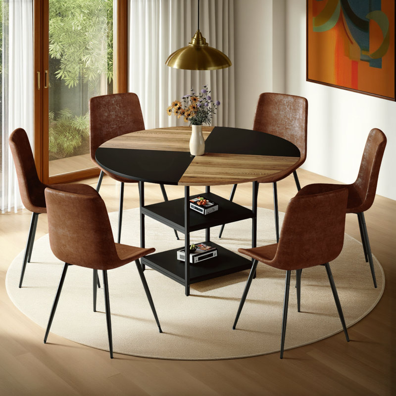 Table & 6 Chairs Set, Double-layer Storage, 47.3"