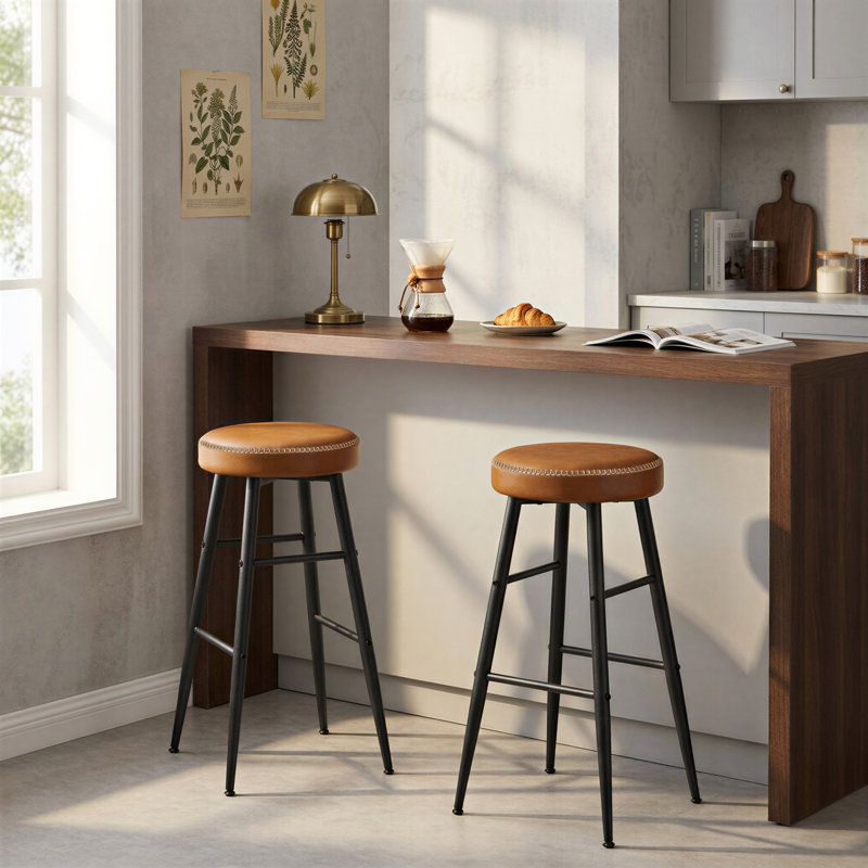 Tabouret Parmley, Similicuir brun caramel / cadre noir, Tabouret de bar (siège d'une hauteur de 30 po)