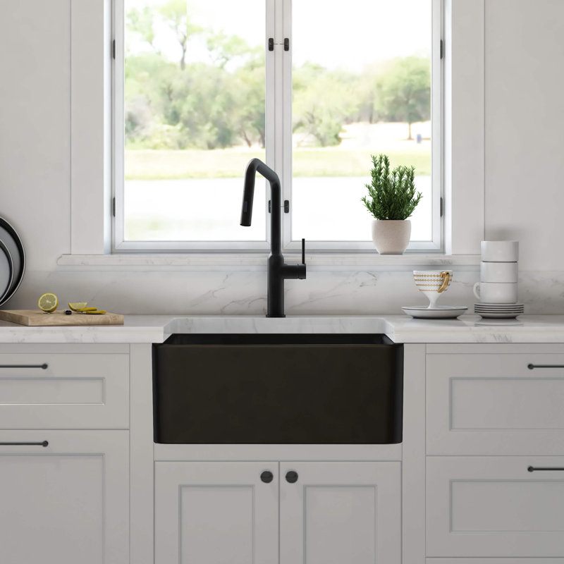 Single Bowl Fireclay Kitchen Sink, 18" H x 24" W x 10" D