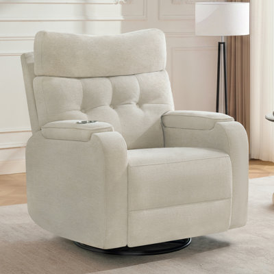 Fauteuil inclinable pivotant et à bascule électrique moderne de 35 pouces de large avec massage et chauffage, rangement pour les accoudoirs et réglage de l'appui-tête