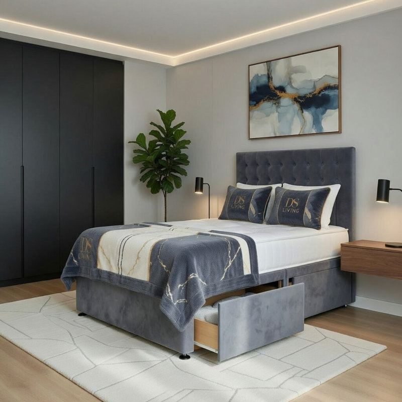 Upholstered Bed, Super King, Grey