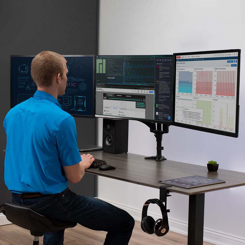 Black Triple Monitor Adjustable Desk Mount with Pneumatic Arms