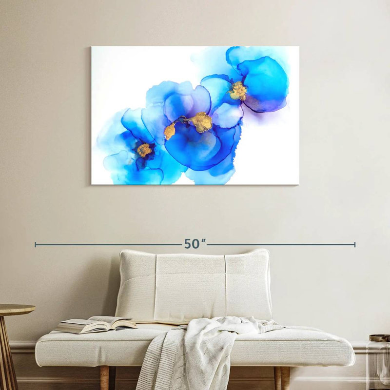 Fleur bleue abstraite Avery, H 26 po x l 39 po