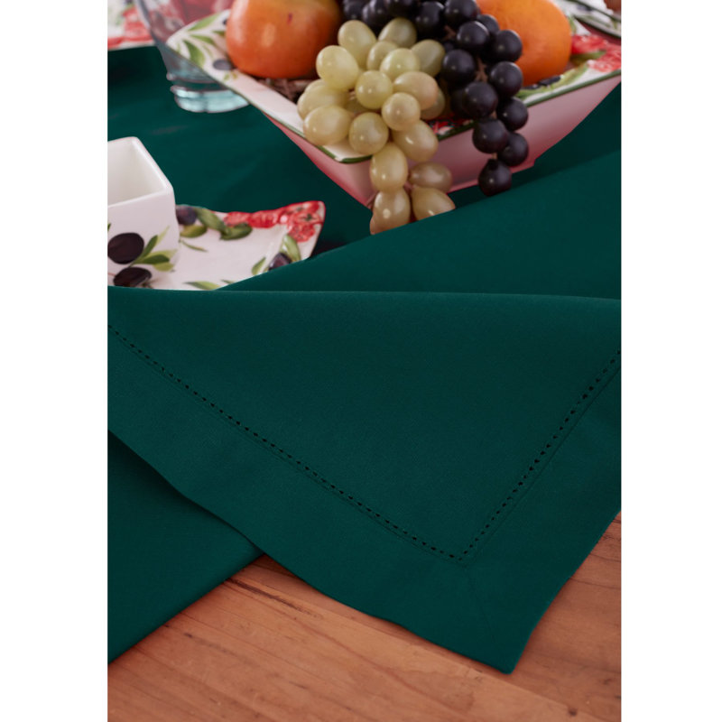 Cotton Linen Hemstitch Tablecloth, Dark Green, 132" x 60"