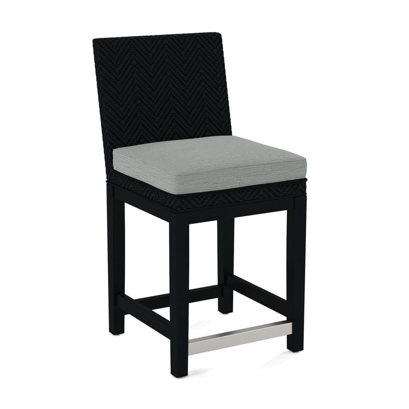 Upholstered Stool, Light Blue Performance Fabric; 0851-55, Black Finish