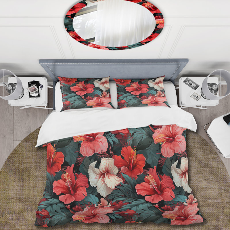 Ensemble de housse de couette Hibiscus Twilight Ii, Housse de couette pour grand lit et 2 taies décor
