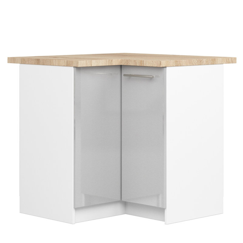 OLIWIA corner kitchen base cabinet in white, light gray gloss