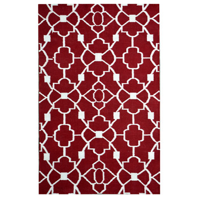 Tapis décoratif géométrique rouge tissé à la main Ozzie