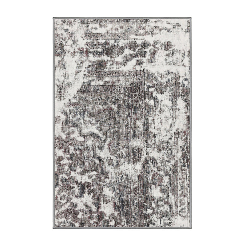 Tapis traditionnel gris / blanc Molene, Rond 7 pi
