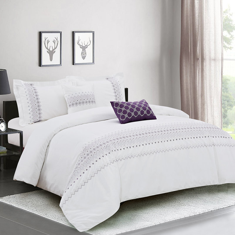 Aida Cotton Geometric Shapes Comforter, Queen, Violet
