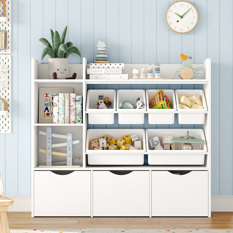 Bookcase with toys Organizer, 3 Removable Drawers, White