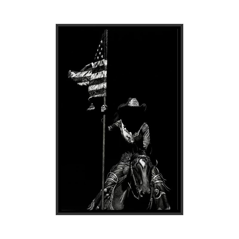 « scratching rodeo vi », impression sur toile, H 26 po x l 18 po x P 1,5 po, Toile avec cadre noir, Pas de tapis