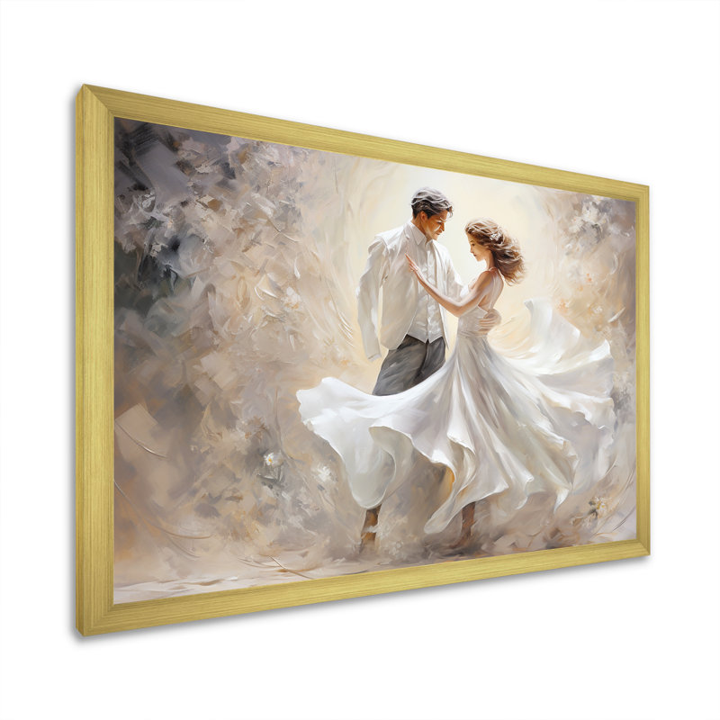 Danse valse en blanc II sur toile, L 40 po x H 30 po x P 1,5 po, Cadre doré simple