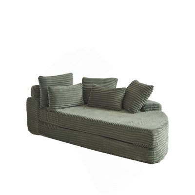 Canapé-lit 78,5 pouces en velours côtelé semi-circulaire 2 en 1, avec coussin pour le cou et cinq coussins décoratifs dans le salon