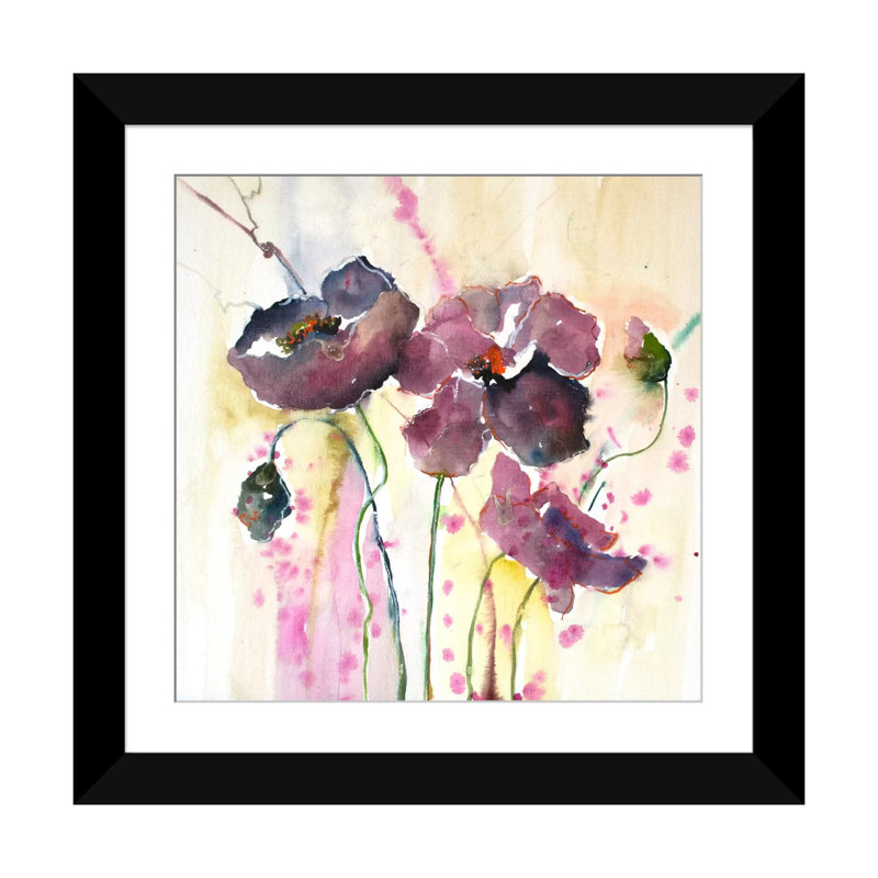« plum pops ii », reproduction sur toile, H 16 po x l 16 po x P 1 po, Papier d'art encadré noir, Blanc