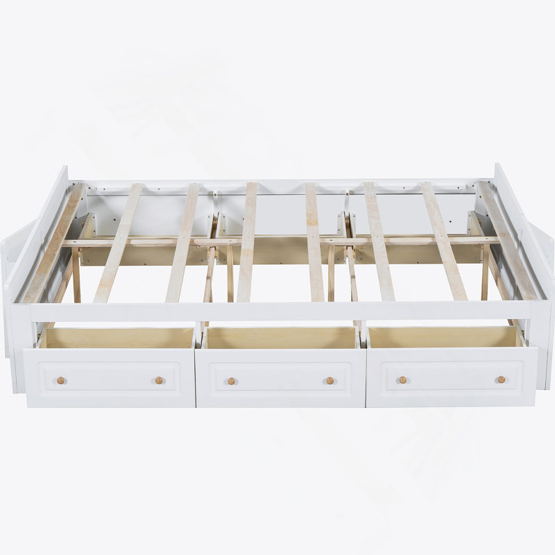 Structure de lit plateforme en bois avec 6 tiroirs , Blanc