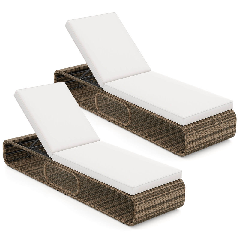 Outdoor Chaise Lounge Chair With Adjustable Backrest Cushion And Storage, 2, Beige