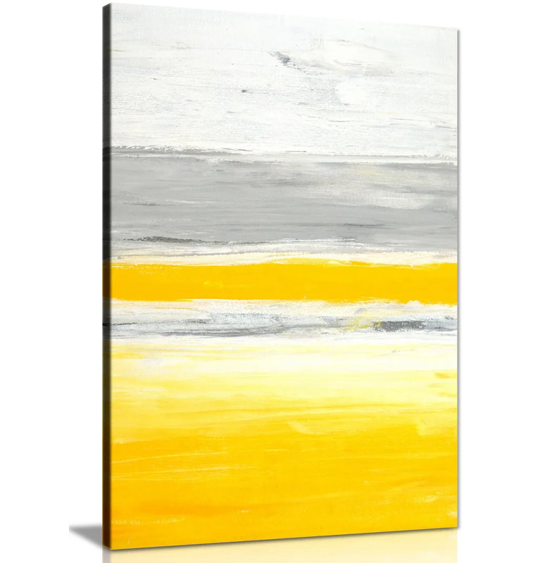 Stylish Trendy Abstract Yellow Grey Home Office Painting - Wrapped Canvas Painting, 31cm H x 20cm W