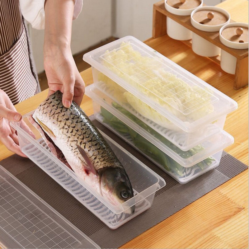4Pcs Food Storage Container, Plastic Food Containers with Removable Drain Plate and Lid, Stackable Portable Freezer Storage Containers - Tray to Keep Fruits, Vegetables, Meat and More