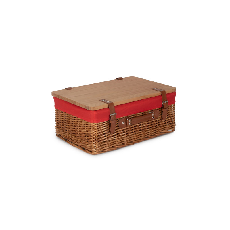 Wicker Lined Gift or Storage Hamper Basket with Lid, Double Steamed/Red, 19cm H x 46cm W x 30cm D