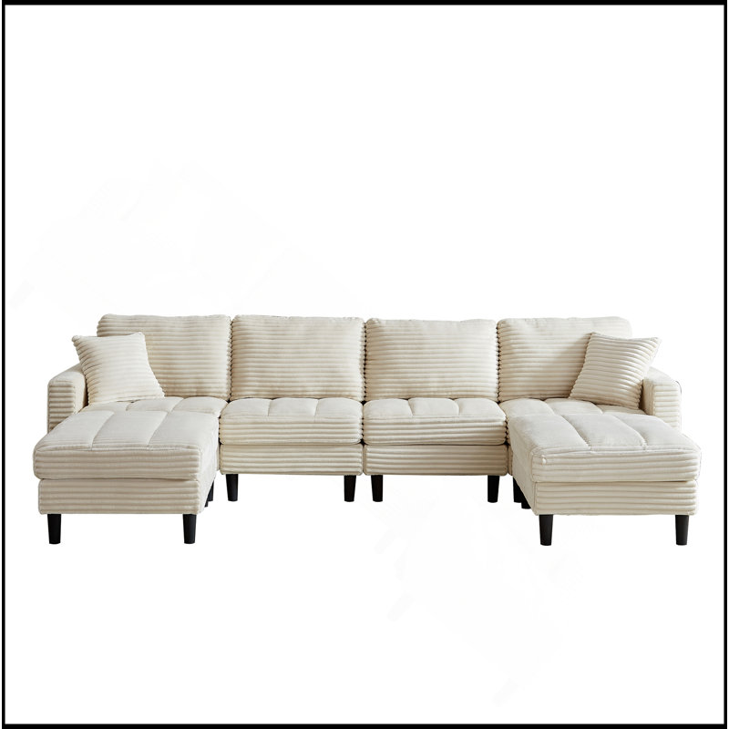 Canapé modulaire surdimensionné en U de 122,5 pouces, canapé en velours côtelé, canapé modulaire de salon avec 2 coussins, deux repose-pieds, pieds en plastique