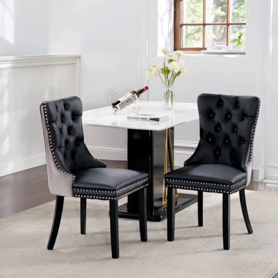 High-End Tufted Solid Wood Contemporary PU And Velvet Upholstered Dining Chair With Wood Legs Nailhead Trim  2-Pcs Set by House of Hampton
