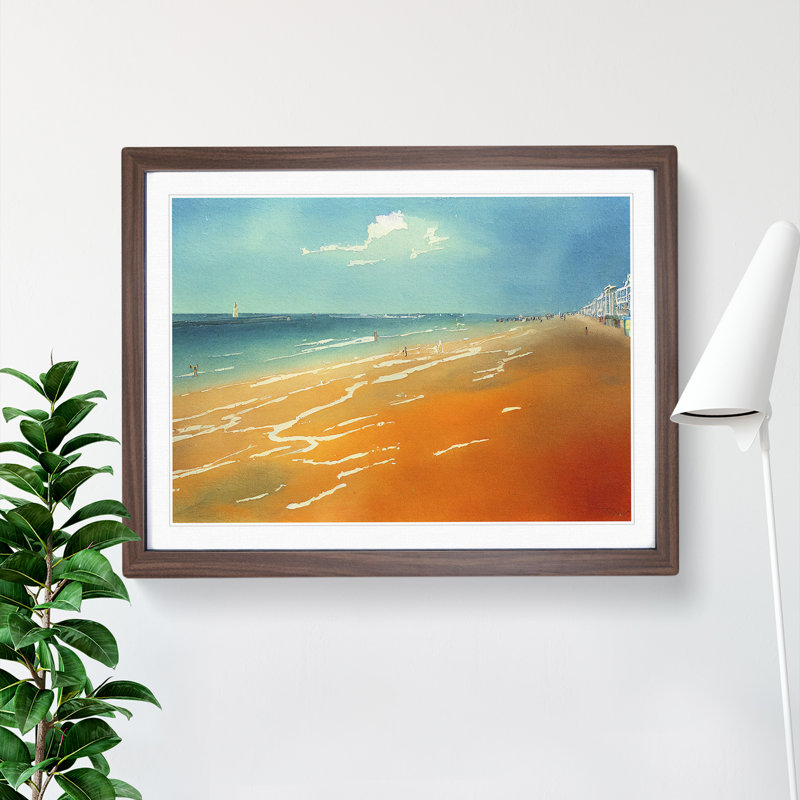 Beach In Watercolour Vol.3 - Single Picture Frame Painting, 46cm H x 64cm W x 2cm D, Walnut