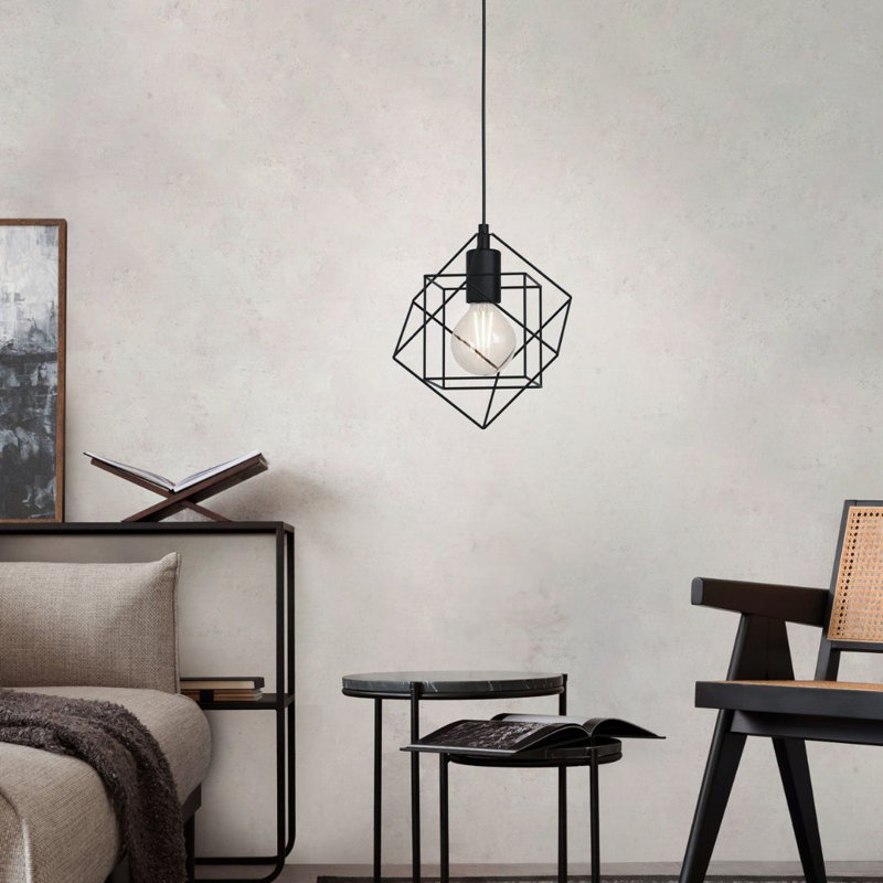 1 - Light Matte Black Caged Pendant