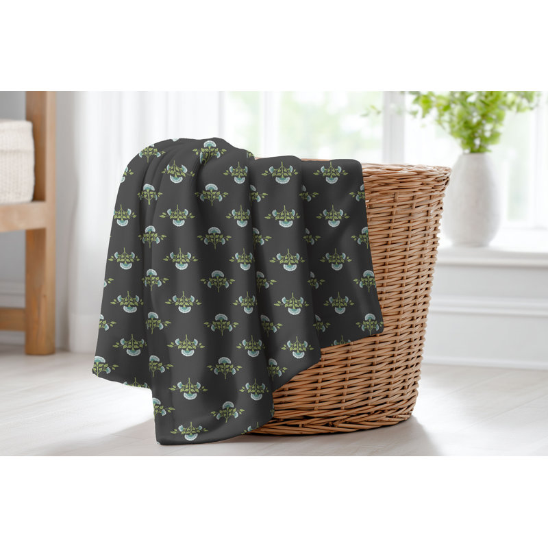 Couverture en velours de polaire Flora, Floral gris anthracite, L 60 po x l 50 po