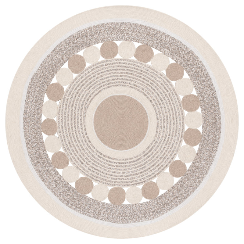Tapis tressé 757 en beige / ivoire, Rond 5 pi