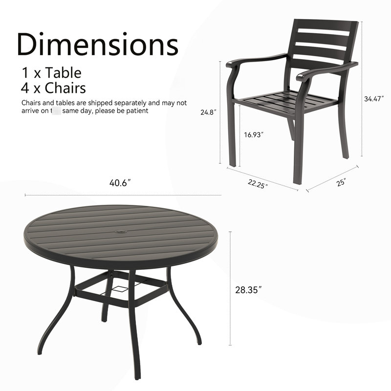 5 Pieces Outdoor Patio , Stackable Metal Dining Chairs, Round Table, Easy To Clean, Backyard And Deck Comprising 4 Chairs 40.6" Comfortable Seating For 4, - Rust Treatment