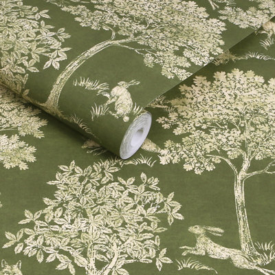 Joules Fox And Hare Olive Green Wallpaper
