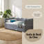 Lit de jour simple en vichy confortable avec deux tiroirs de rangement et port USB, adorable canapé-lit en lin en forme de vague, pour la chambre à coucher ou la chambre d'amis, aucun sommier nécessaire-1850085848