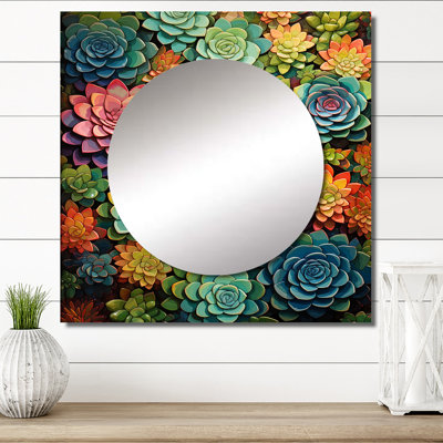 Succulents Succulent Mosaic - Miroir carré floral et botanique pour décoration murale