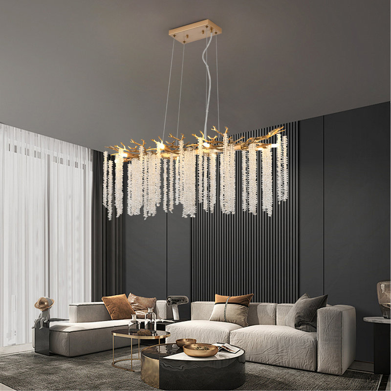 Luminaire suspendu moderne doré de 39 pouces avec brins de cristal en cascade