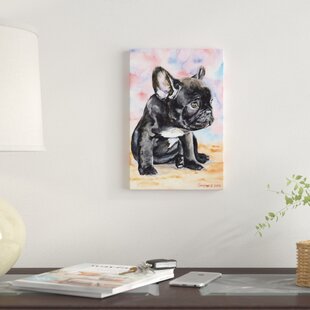 Framed Canvas Art (White Floating Frame) - Frenchie Toy Hoarder by Canine Caricatures ( Animals > Dogs > French Bulldogs art) - 18x26 in