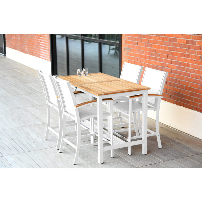 Narrow Counter Height 56" Teak and Aluminum Table, White