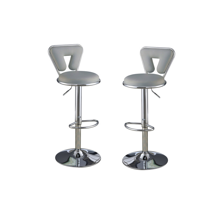 Tabouret de bar ajustable à gaz au fini gris en similicuir gris avec structure en métal et ensemble moderne de 2 chaises