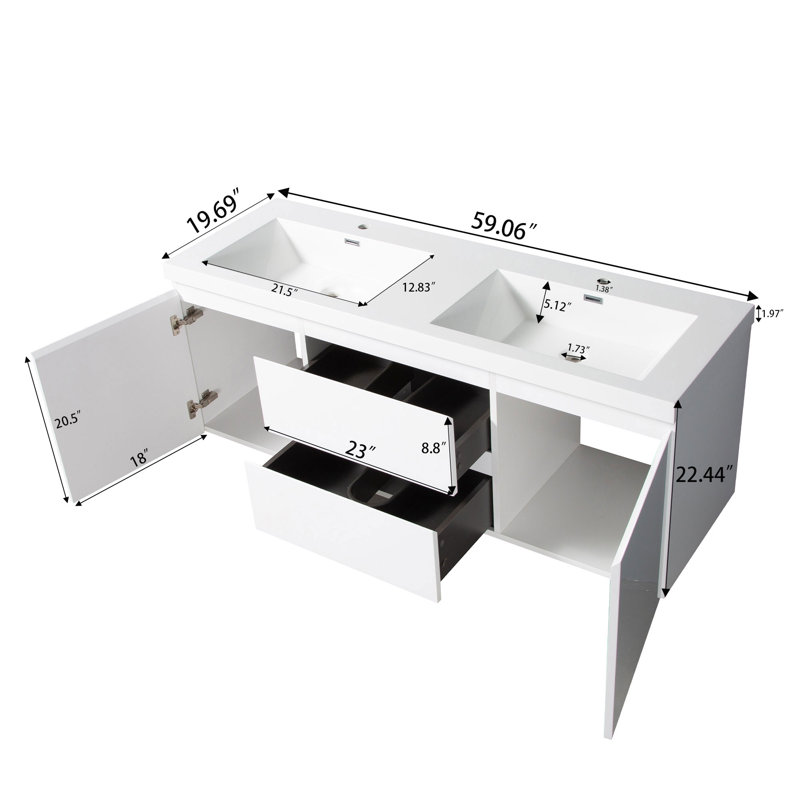 Meuble-lavabo mural 60 po, Blanc