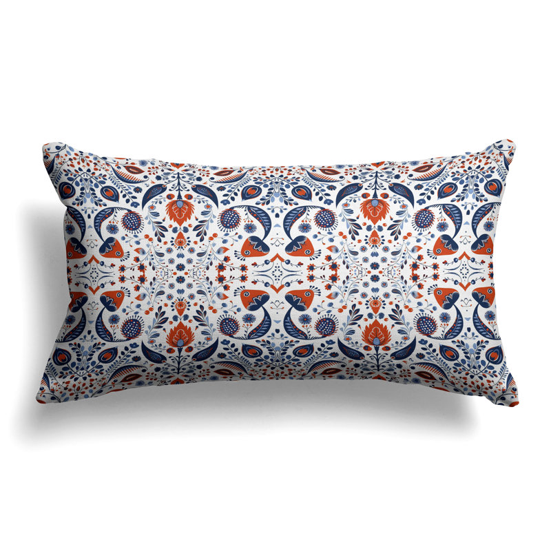 Coussin Flowering Meadows, Bleu / Orange